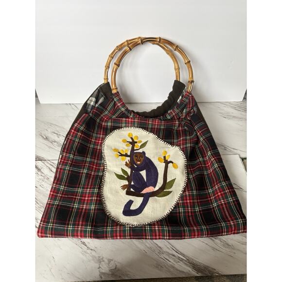 MayaBags Monkey Plaid Purse Bamboo Handle - Legendary Christmas Yankee Swap Gift - Picture 10 of 14